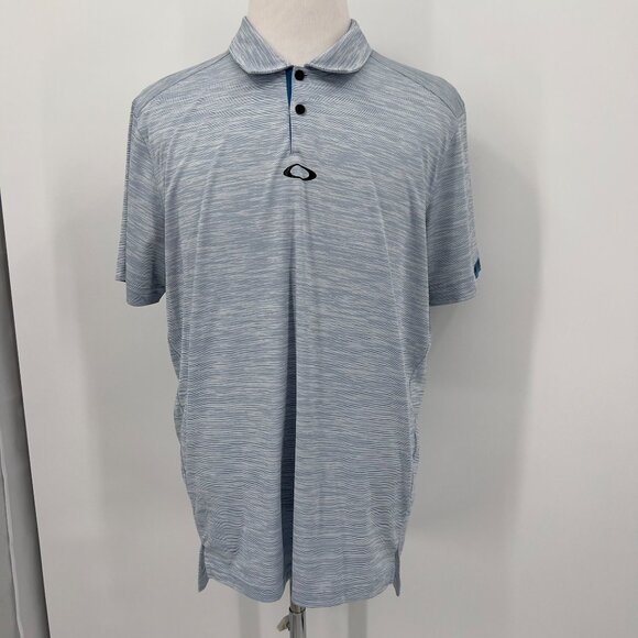 Oakley Mens XL Extra Large Short Sleeve Polo Shirt Blue Striped Polyester - Picture 2 of 8